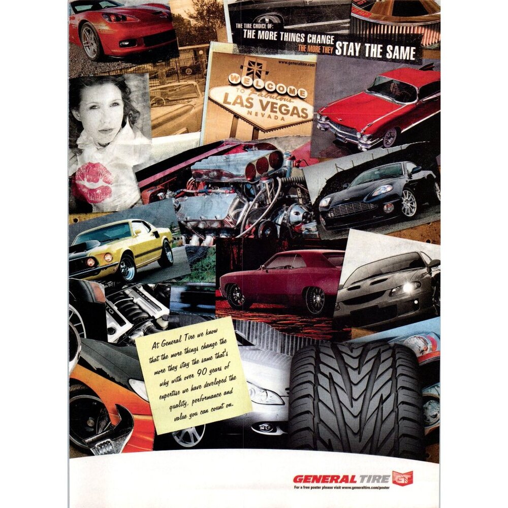 2008 General Tire Classic Car Photo Collage Vintage Print Ad Mustang Wall Art